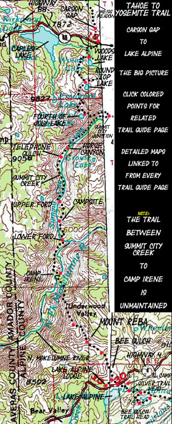 Backpacking Map Carson Gap to Lake Alpine on the Tahoe to Yosemite Trail